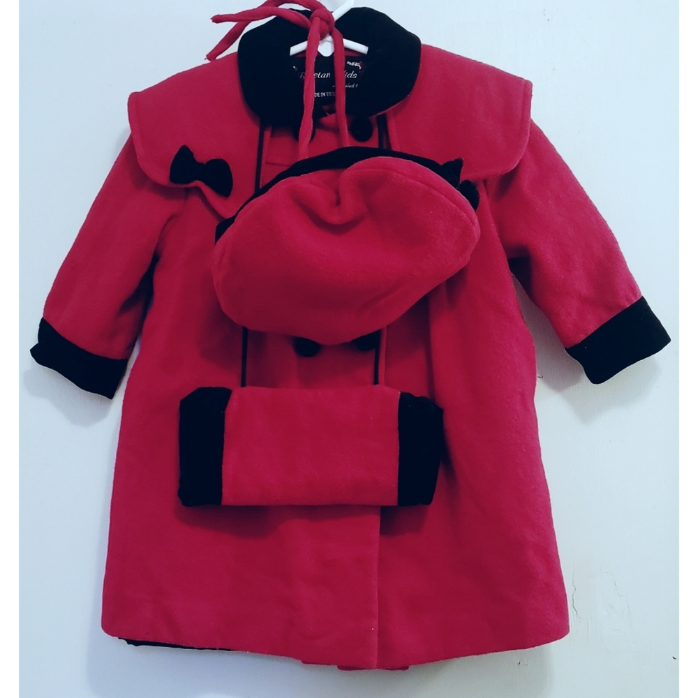 Vintage Braetan Kids wool fancy coat, hat and hand muff 2T
